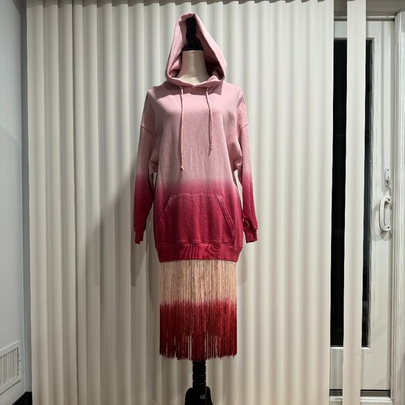 TWINSET MILANO Oversized  SWEATSHIRT FRINGE MIDI DRESS NWOT, SIZE S - Picture 4 of 11